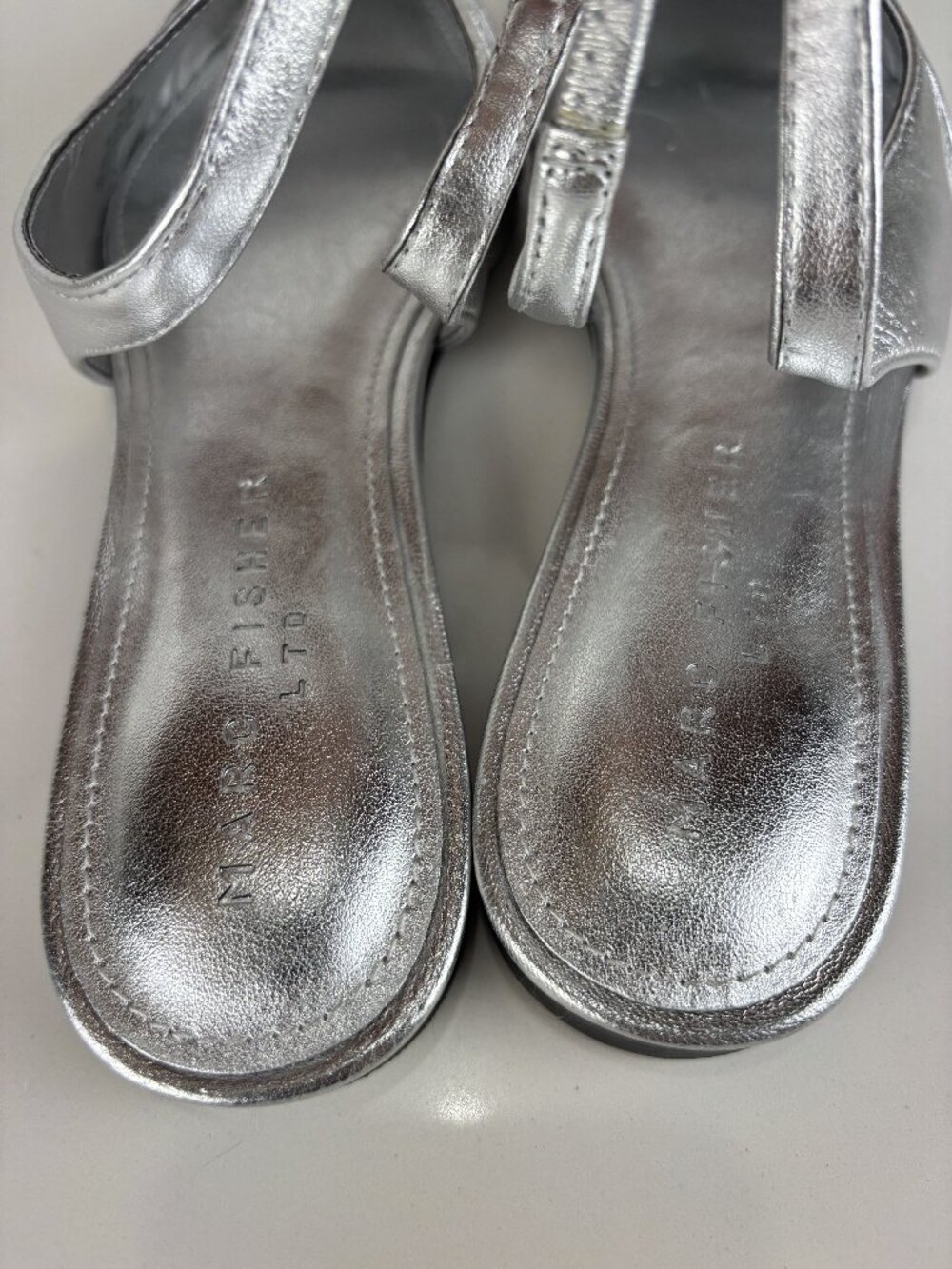 7.5M Marc Fisher Dalatee Silver Ruched Gathered Pointed Toe Slingback Flat Shoe - Picture 10 of 14